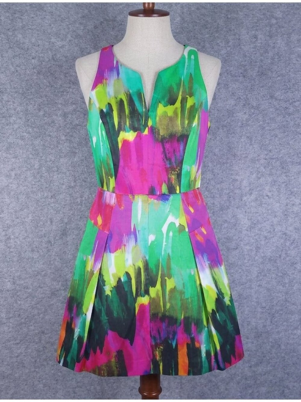 Milly EMRLD Racerback Mini Dress Size 2 Abstract Vibrant Watercolor Fit Flare